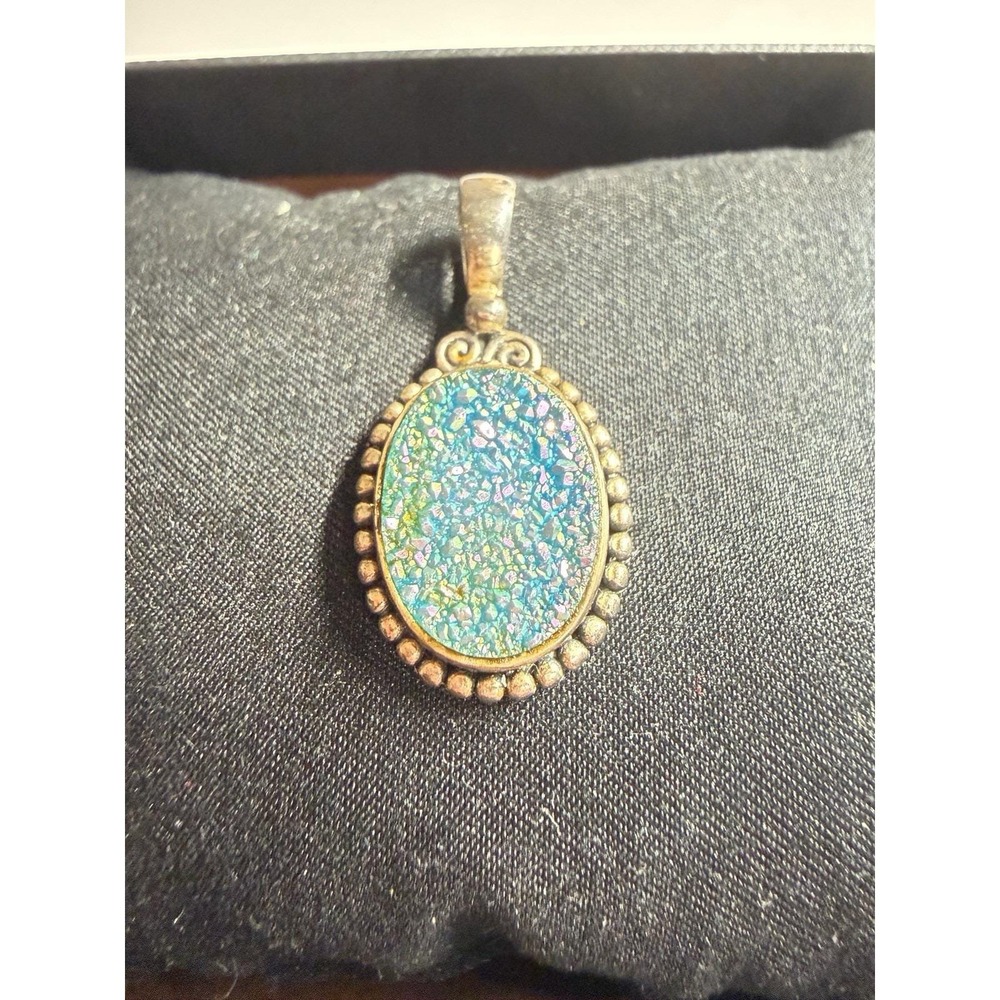Sajen Blue Green Purple quartz druzy Sterling Silver pendant